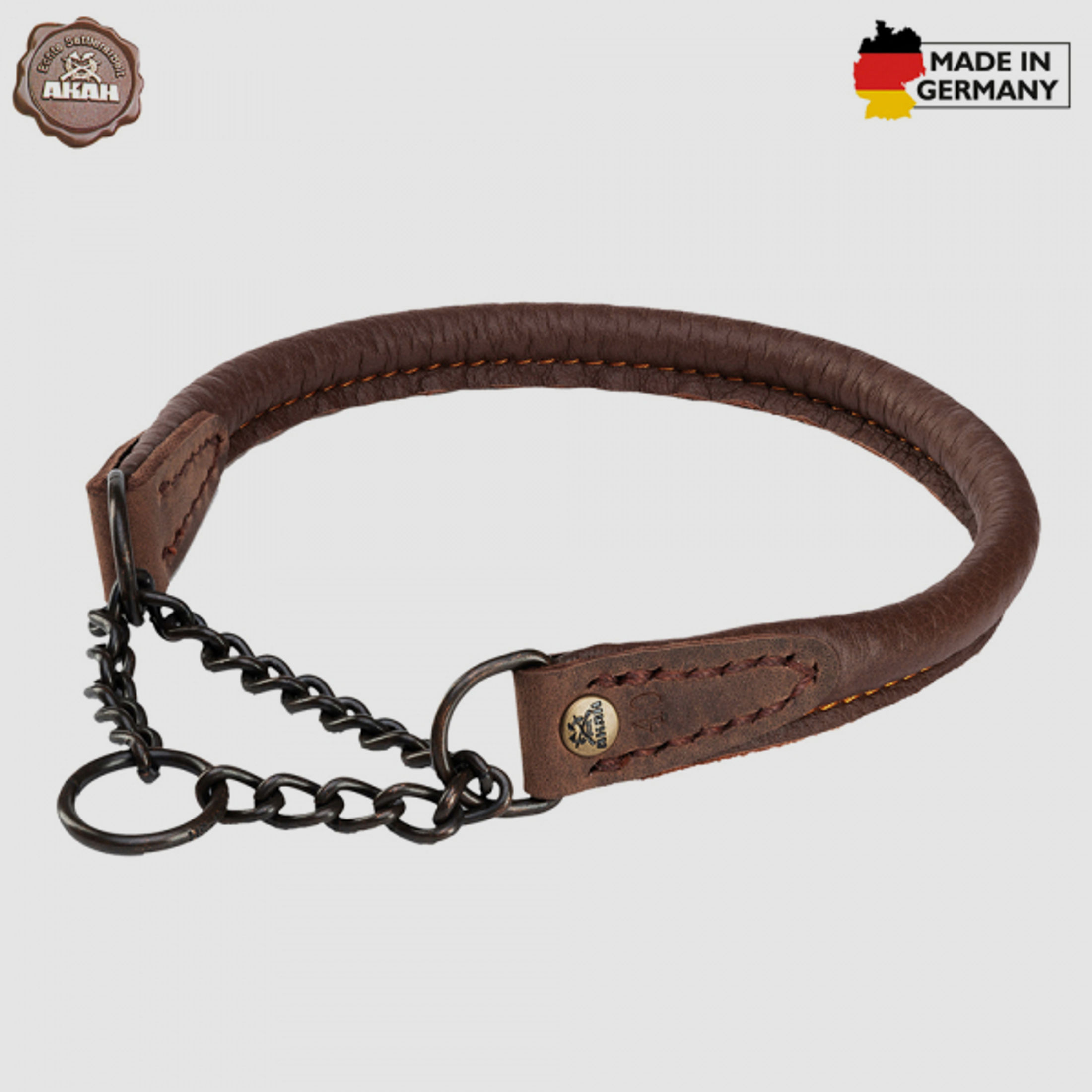 HALSUNG aus ELCHLEDER - rundgenäht, mit Durchzugskette Handgenäht in GERMANY Halsumfang Größe: 45cm