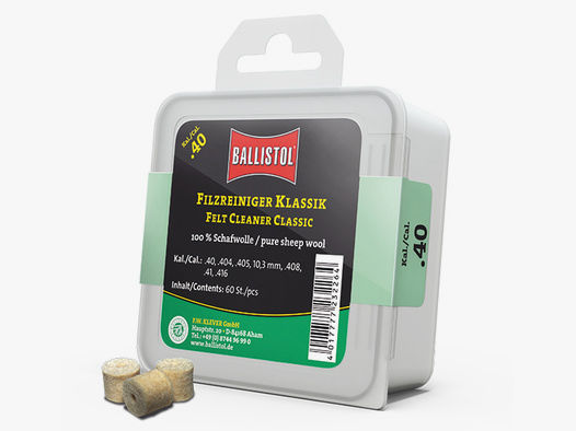 60x BALLISTOL Reinigungsfilze Filzreiniger KLASSIK Cal .40 100% Schafwolle .416 10,3mm .404 .410 .41