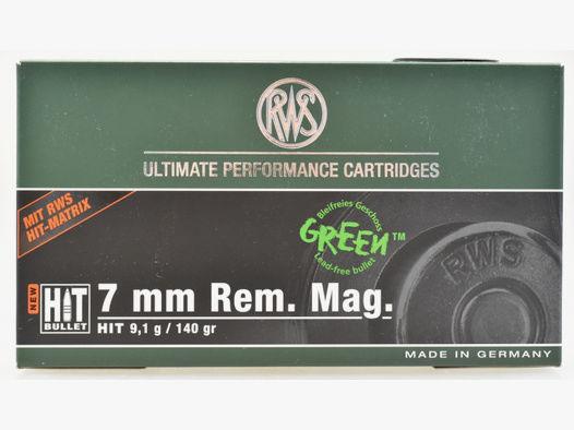 20 RWS Patronen 7mm Rem.Mag. - HIT Green -bleifrei- 9,1g.