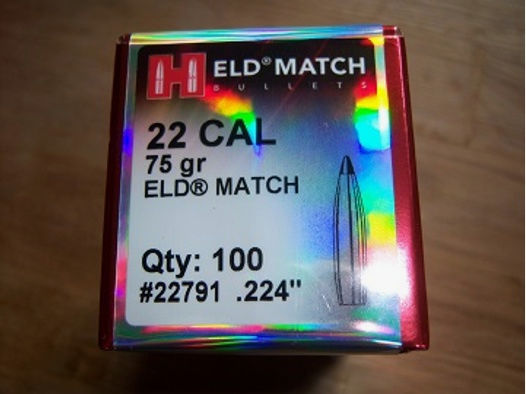 .22/.224-75 grs ELD-Match Hornady Geschosse 100 Stk.No.22791