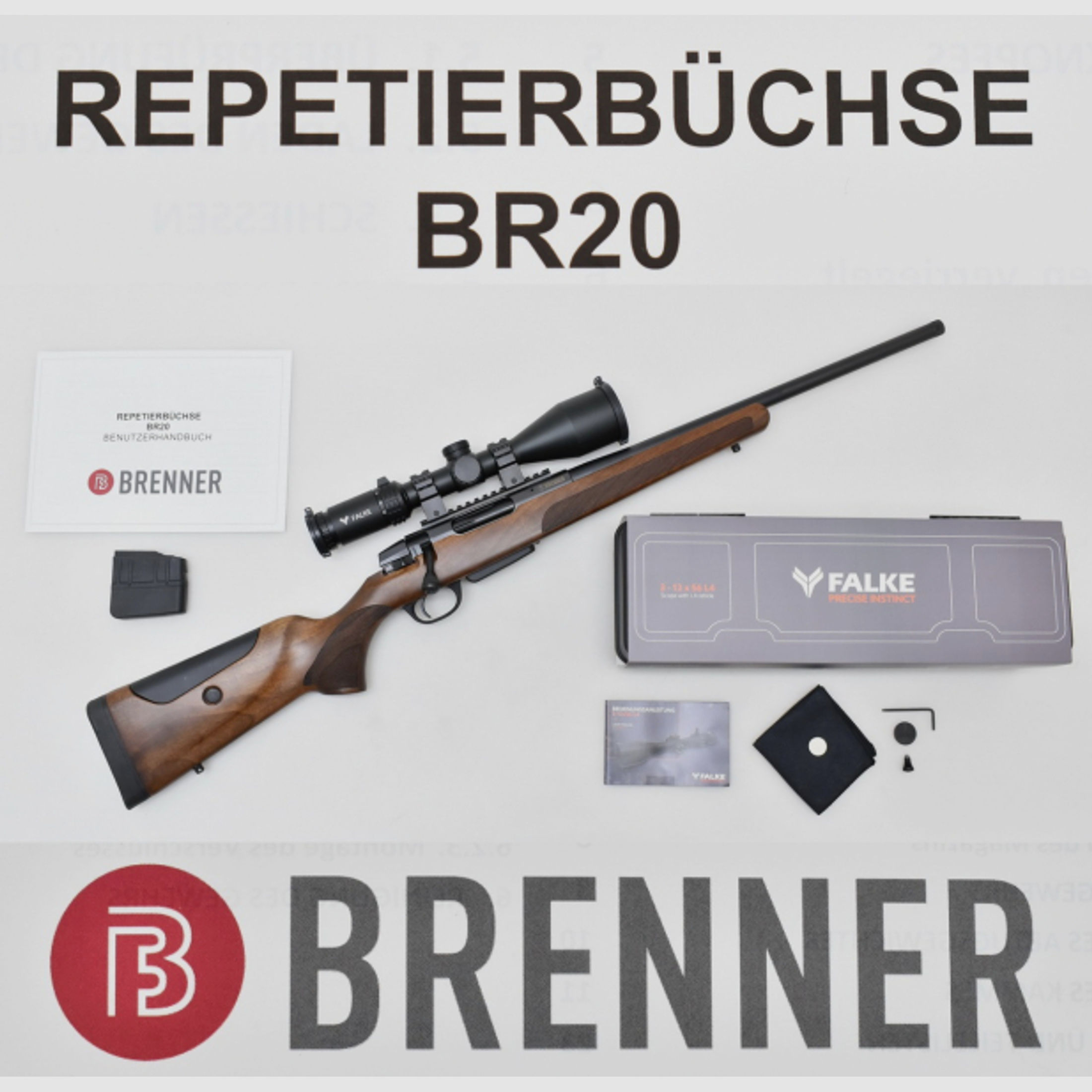BRENNER BR20 " Exclusive " Repetierer Kal .308 Win. mit FALKE oder AKAH ZF , Gewehrriemen & Koffer