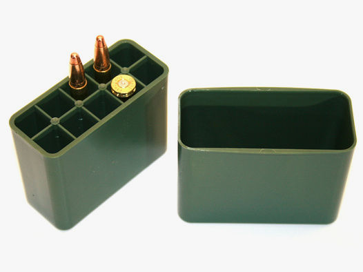 MEGALINE 10er Munitionsbox AmmoBox Patronenbox Grün für große Kaliber "JÄGERBOX" 2 x 80x34x63mm NEU