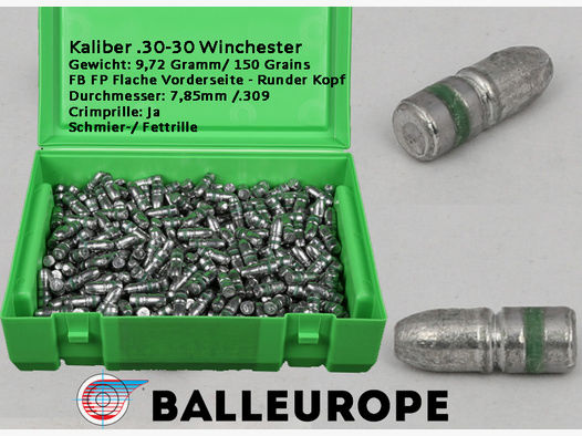 500 x .30-30 Winchester Bleigeschosse 9,72 Gramm 150 Grains FB FP 7.85 309 30-30 UHR Balleurope L51