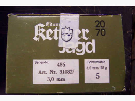 Eduard Kettner Jagd Schrotpatronen 175 Stück 20/70 28gr 3mm Nr.5
