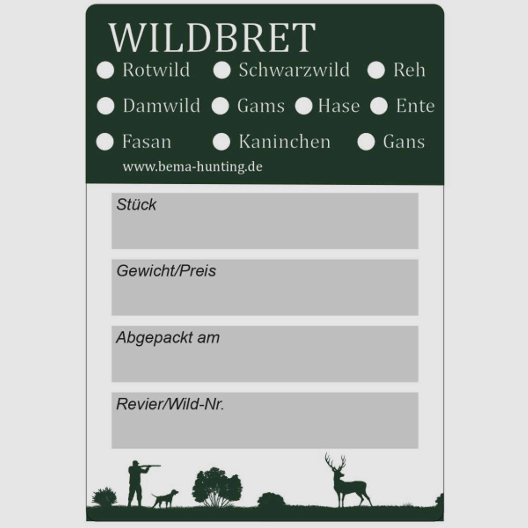 Wildbret Etiketten | 10x7 cm | 100 Stück | Tiefkühlaufkleber | Rotwild, Schwarzwild, Reh, uvm.