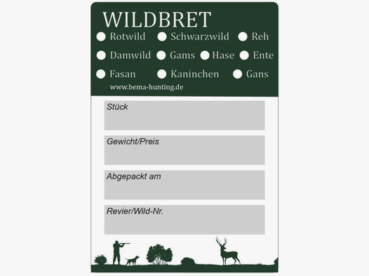 Wildbret Etiketten | 10x7 cm | 100 Stück | Tiefkühlaufkleber | Rotwild, Schwarzwild, Reh, uvm.