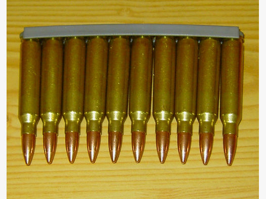 10 Stück Dekopatronen .223 Remington / 5,56X45 auf Ladestreifen Vollmantelgeschoss Messinghülse