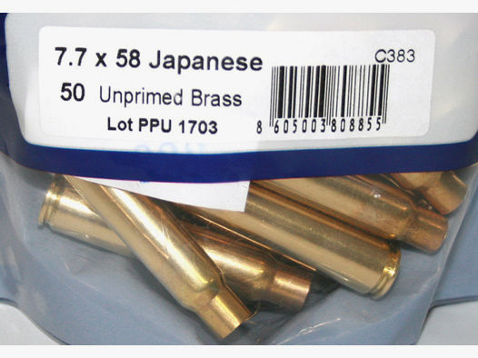 50 Stück NEUE PPU/PrviPartizan Langwaffenhülsen 7,7x58 Japanese Boxerzündung / Unprimed Brass #C-383