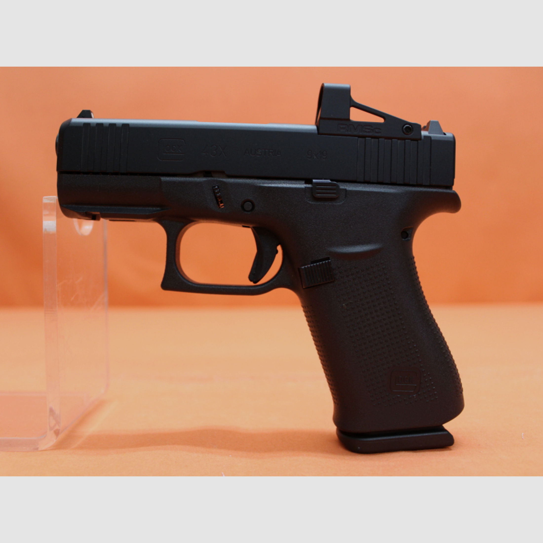 Ha.Pistole 9mmLuger Glock 43X black R/FS MOS SHIELD RMSc Slimline 87mm Lauf/ Leuchtpunktvisier