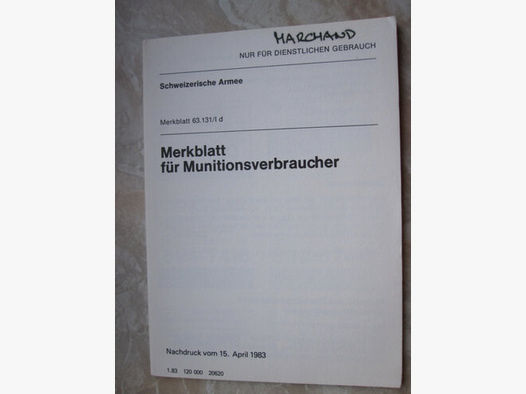 Schweizer Vorschrift Merkblatt für Munitionsverbraucher
