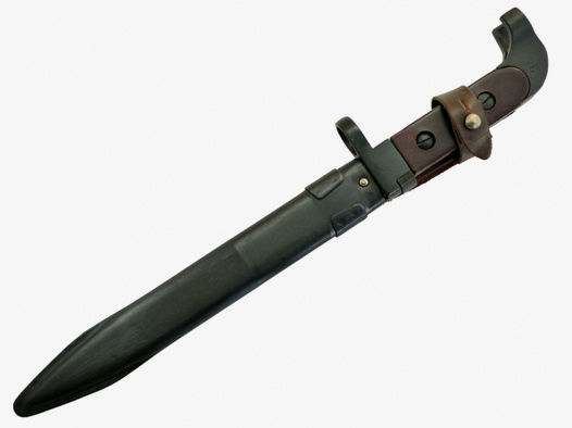 Bulgarisches Bajonett für AK 47 mit brauner Leder-Koppelschlaufe & -Sicherungsriemen