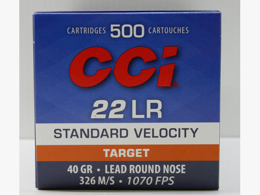 500 Stück / Schuss CCI .22 l.r. lfb KK Standard Velocity 40grs - LRN .22 lfb KK Munition Blei #0035