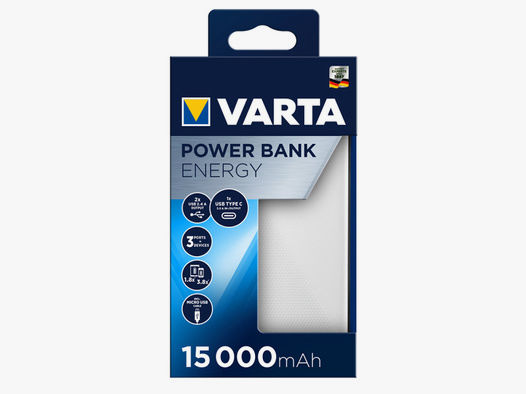 VARTA 57977 101 111 Power Bank Energy 15.000mAh inkl. Cable | für Wärmebild Nachtsicht Taschenlampe