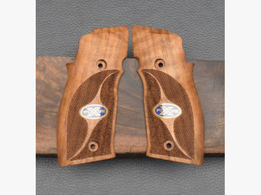 Holzgriffschale für Sig Sauer P226 X-Five, X-Five Logo mit Verschnitt Nußbaum, zum Sonderpreis