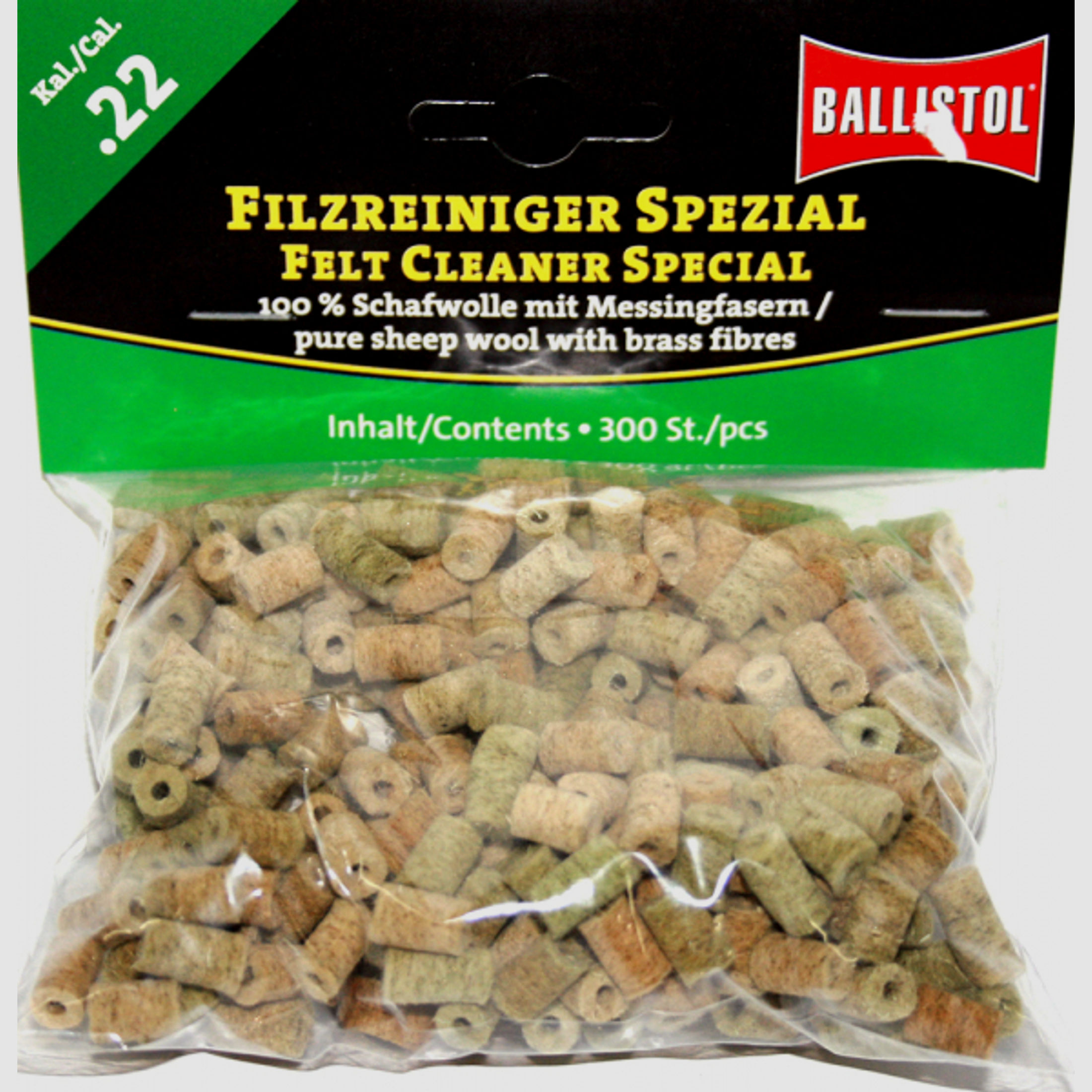 300x BALLISTOL Reinigungsfilze/Filzreiniger SPEZIAL Cal.22 | Schafwolle mit Messingfasern! 5,6mm 223