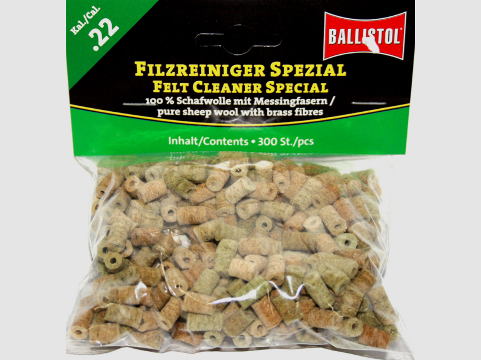 300x BALLISTOL Reinigungsfilze/Filzreiniger SPEZIAL Cal.22 | Schafwolle mit Messingfasern! 5,6mm 223