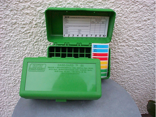 "Mit Scharnier" MTM RMLD-50er Patronenbox für .45-70 Govt. .300 WSM, .450 Marlinu.v.m grün