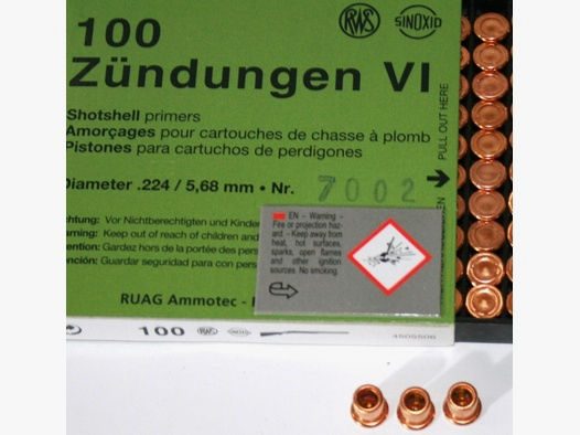 100 Stück RWS Zündungen VI (Böller/Schrot) Diameter .224/5,68mm RWS-Nr.#7002 / #2101688