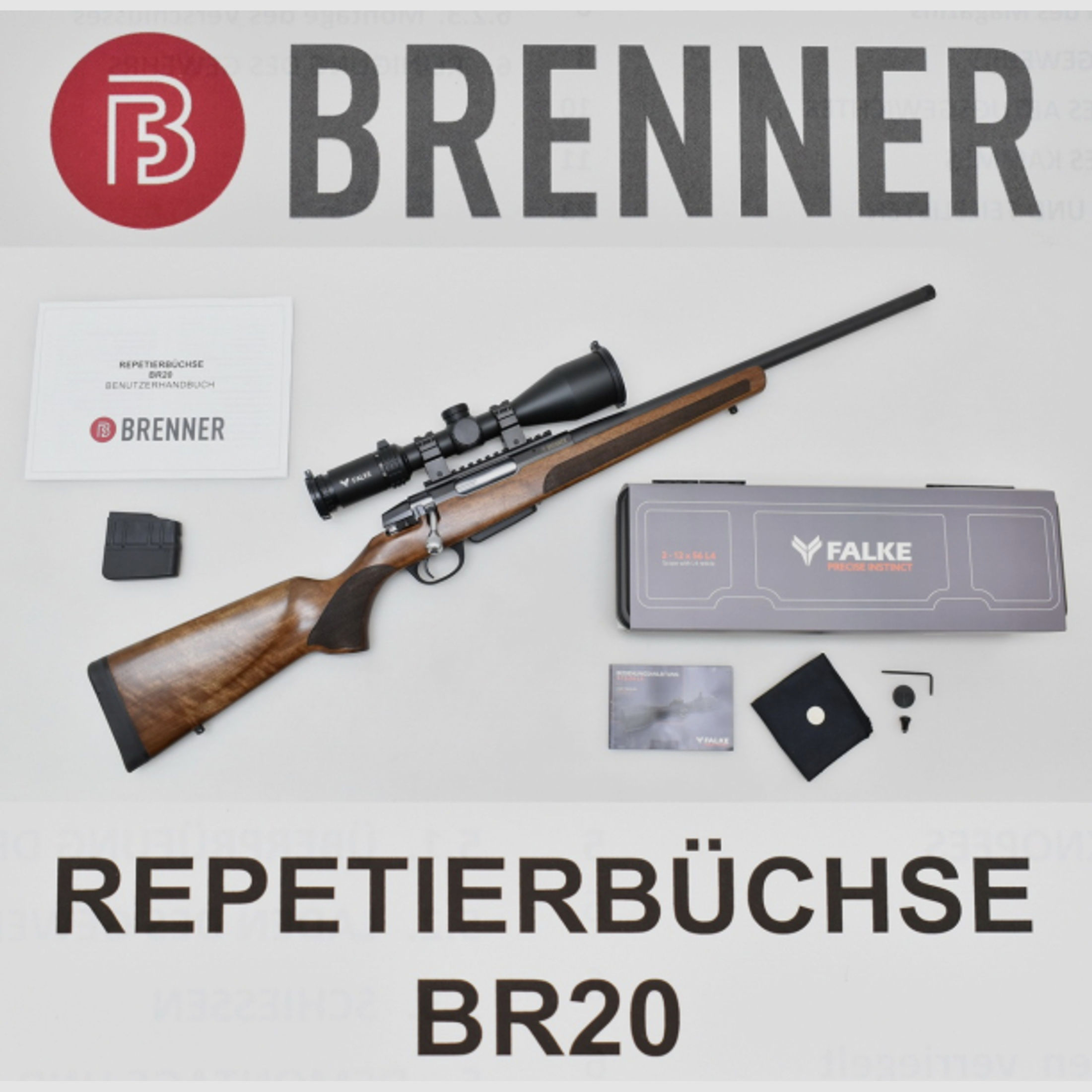 BRENNER BR20 Repetierer im Kal .308 Win. mit FALKE oder AKAH ZF , Gewehrriemen & Koffer