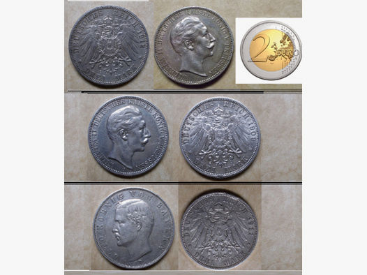 Originale historische Kaiserreich Silber Münzen in 900er Silber Münze 16,6 g