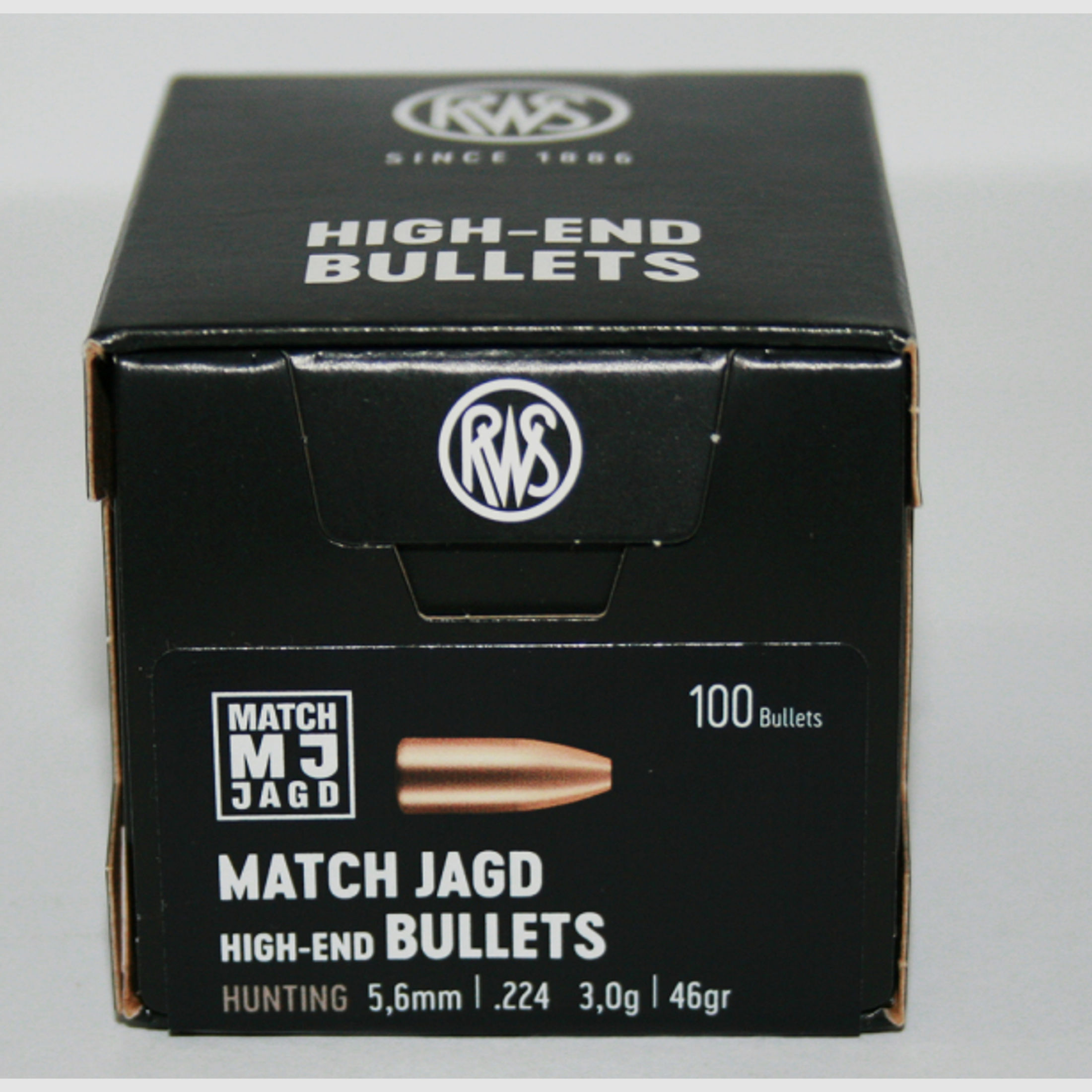 100 Stück NEUE RWS Geschosse - MJ (MATCH-JAGD) .224/5,6mm - 46gr/3,0g (#2145782) Präzises Hohlspitzg