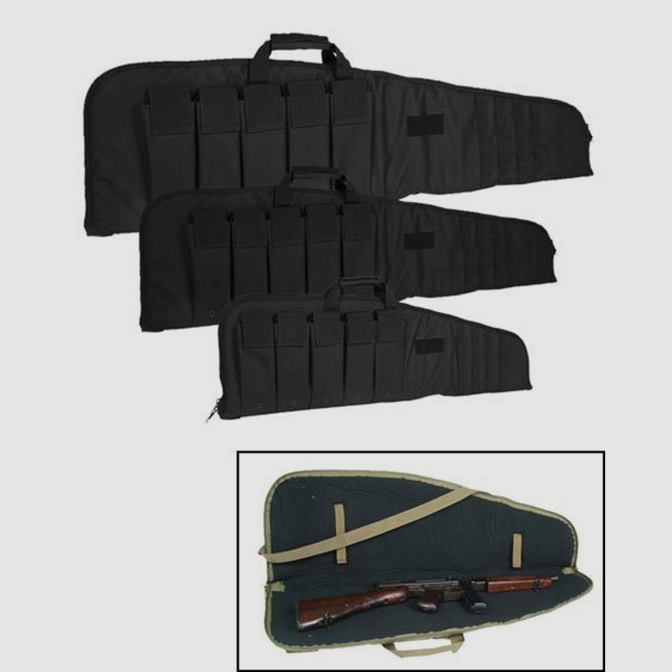 Gewehrtasche / Waffen Futteral Schwarz 140cm m. Magazintaschen - Rifle Case abschließbar