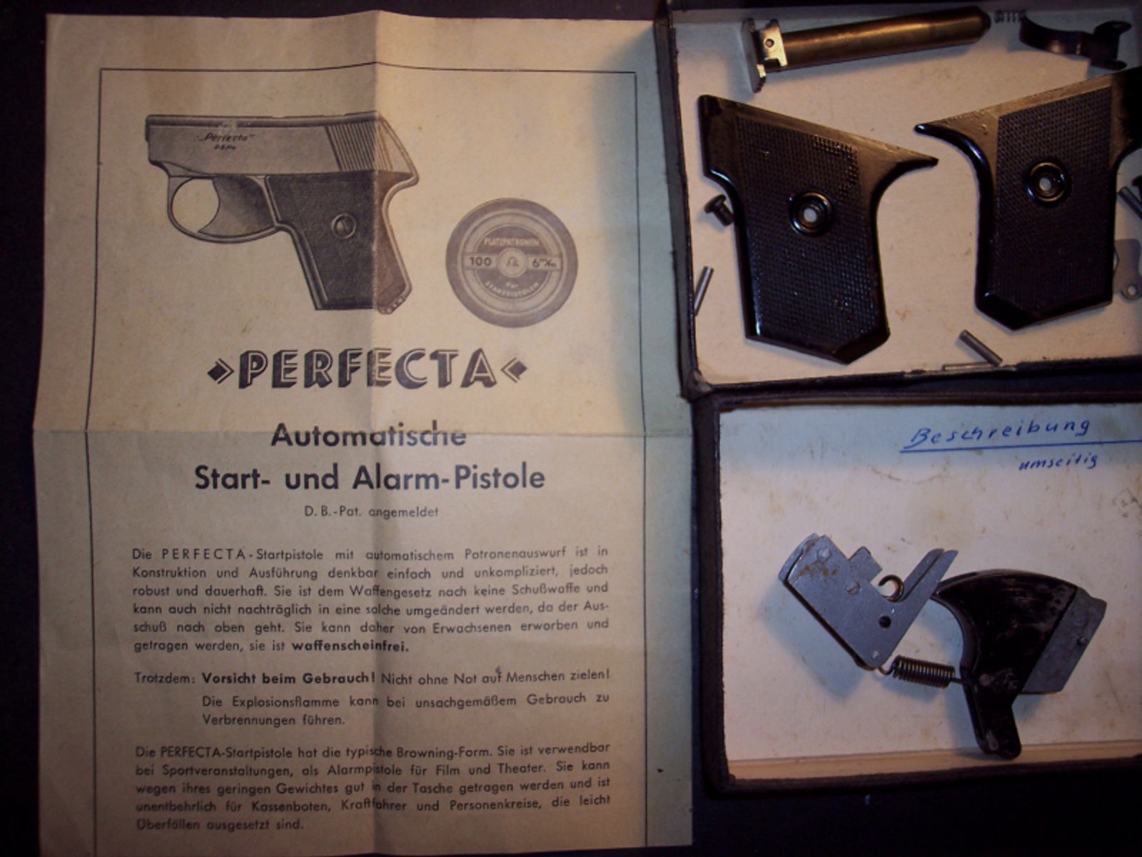 freie Teile alte Perfecta G3 6mm o. PTB mit Schachtel+Anl.(Erma Wehrauch Reck Röhm Dachbodenfund)