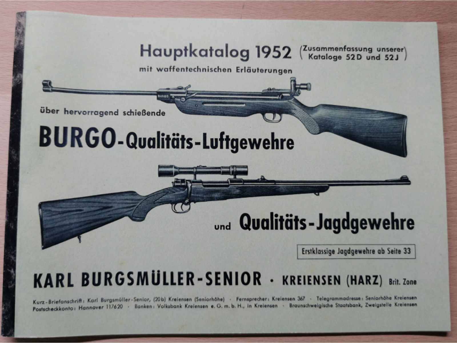Hauptkatalog 1952  BURGO-Qualitätsluftgewehre und Qualitäts-Jagdgewehre