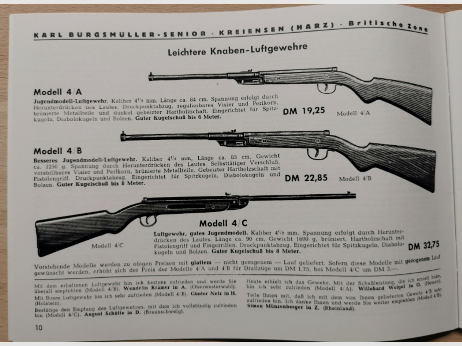 Hauptkatalog 1952  BURGO-Qualitätsluftgewehre und Qualitäts-Jagdgewehre