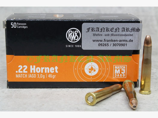 RWS MatchJagd .22 Hornet. 46gr. 3,0g 50Stück Versandkostenfrei