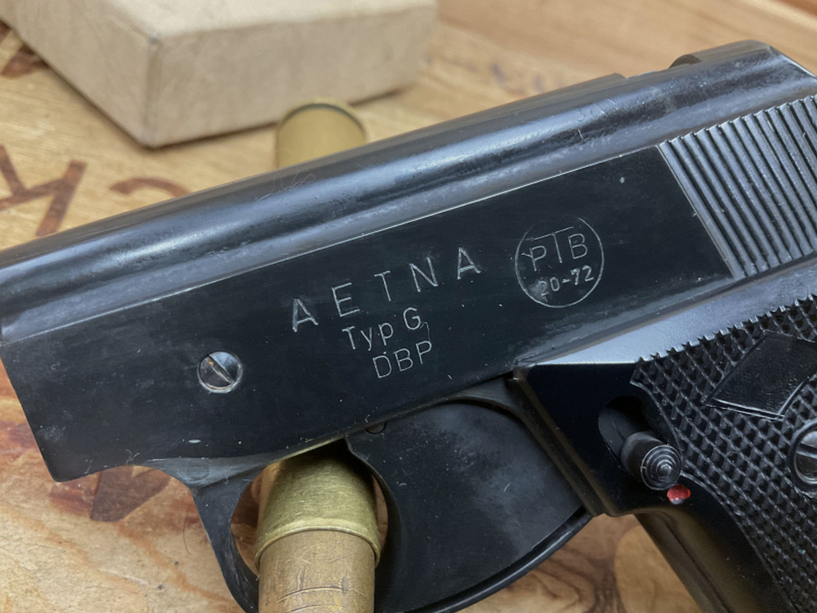 SRS Pistole AETNA Mod."G2", Kal.6mm Flob. PTB20-72, original Papiere