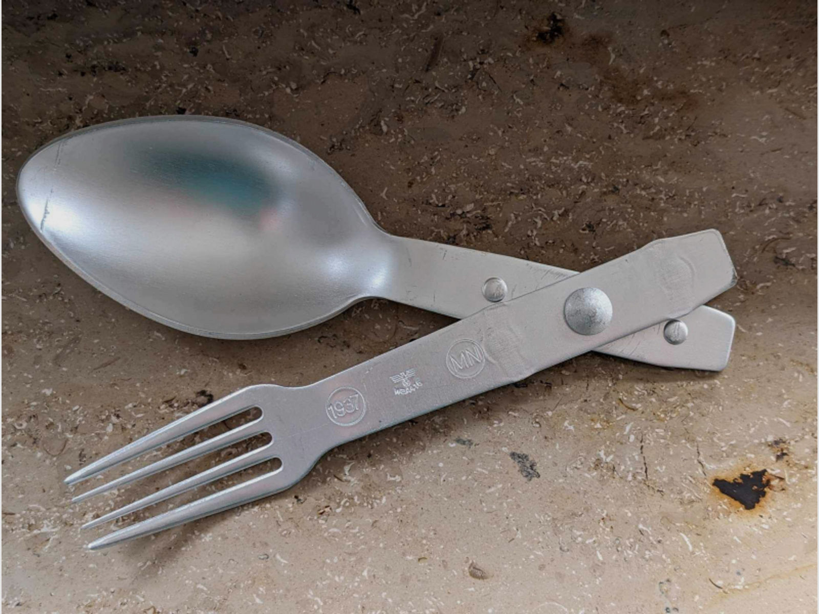 2wk Wehrmacht Feldbesteck Göffel mess tin spoon fork mint 1937 WaA !