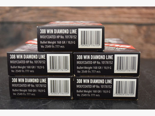 Büchsenpatronen Norma Match Grade Diamond Line Kal. .308Win 10,9g/168grs (100 Schuss)