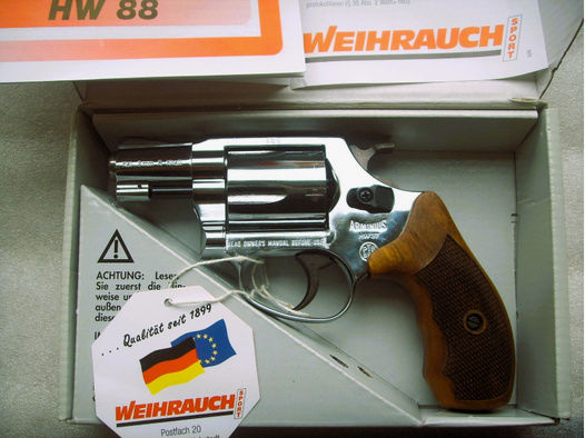 Weihrauch Arminius HW 37 Chrom m. Holzgriffschalen, Münd.-schutz, in OVP, ungeschossen
