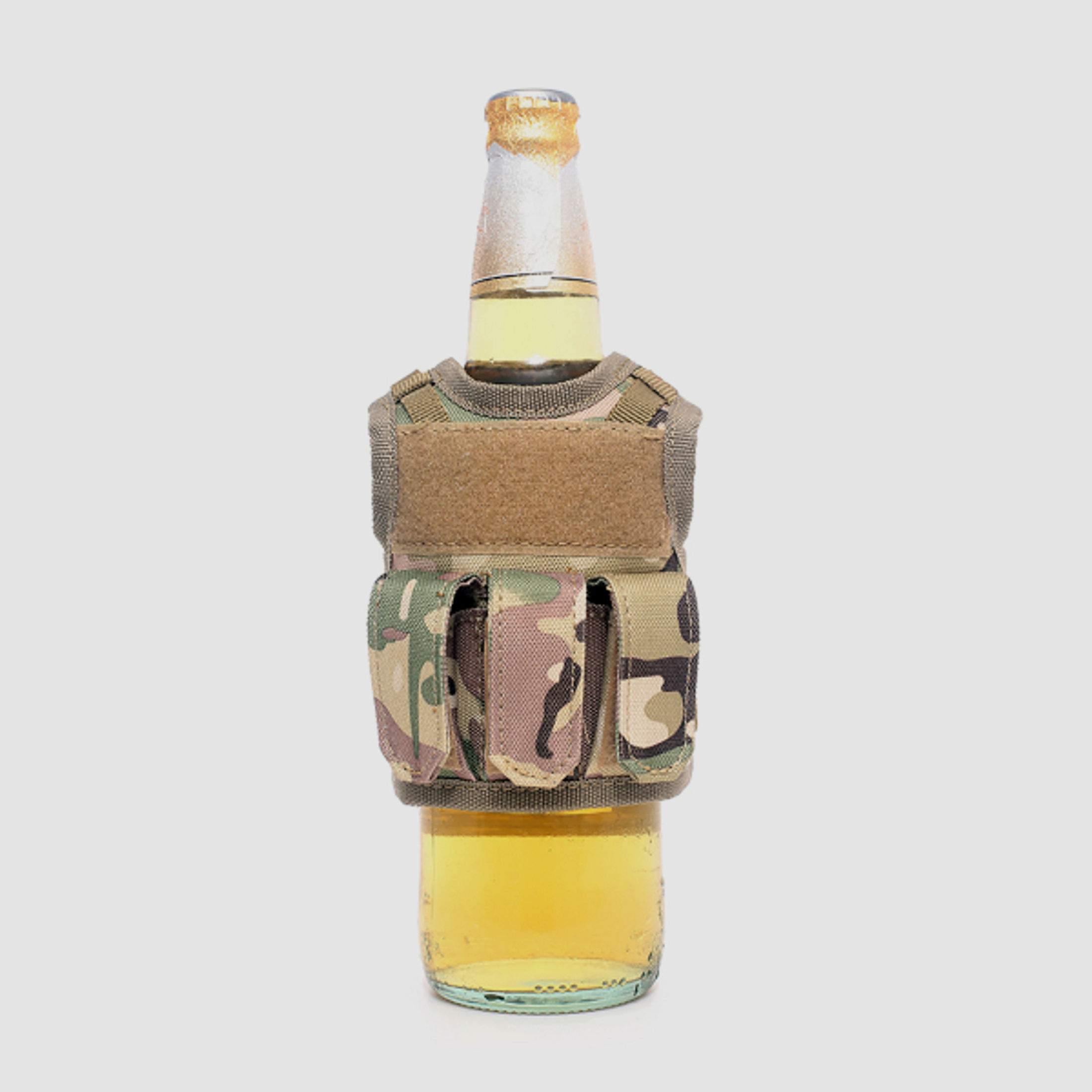 Mini Tactical Schutzweste mit Fronttaschen für Bierflasche / Wein / Thermosflasche - MultiCam
