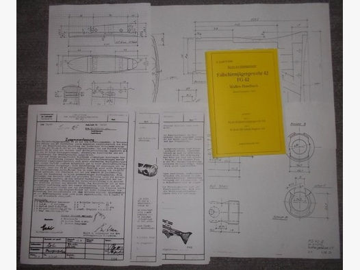 FG42 Fallschirmjägergewehr (3 Zeichnungen, Erprobungsbericht 1943 & Dienstanweisung Waffen-Handbuch)