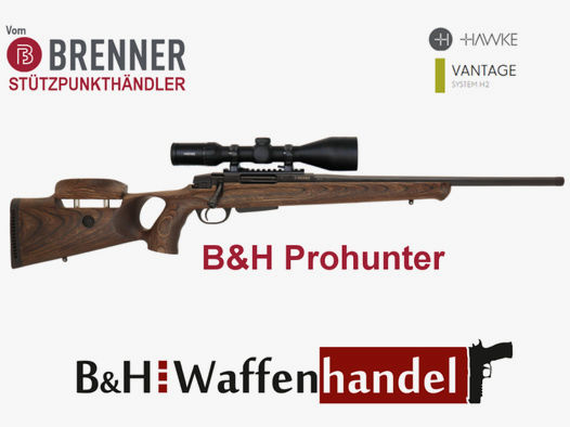 Komplettpaket: Brenner BR20 B&H Prohunter Lochschaft mit Hawke 3-12x56 fertig montiert Repetierer