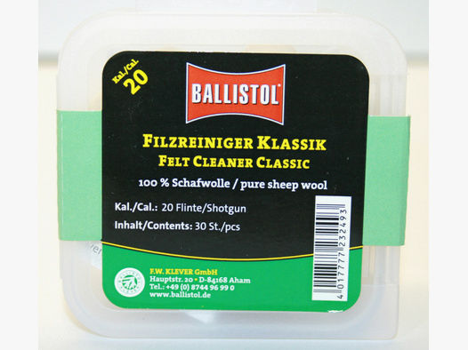 30x BALLISTOL Reinigungsfilze / Filzreiniger KLASSIK Cal. 20 | 100% Schafwolle| 20/76 Flinte/Shotgun