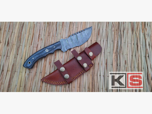 Handgeschmiedetes Damast Jagd & Outdoor Messer mit Feder Damast Stahl und Lederscheide