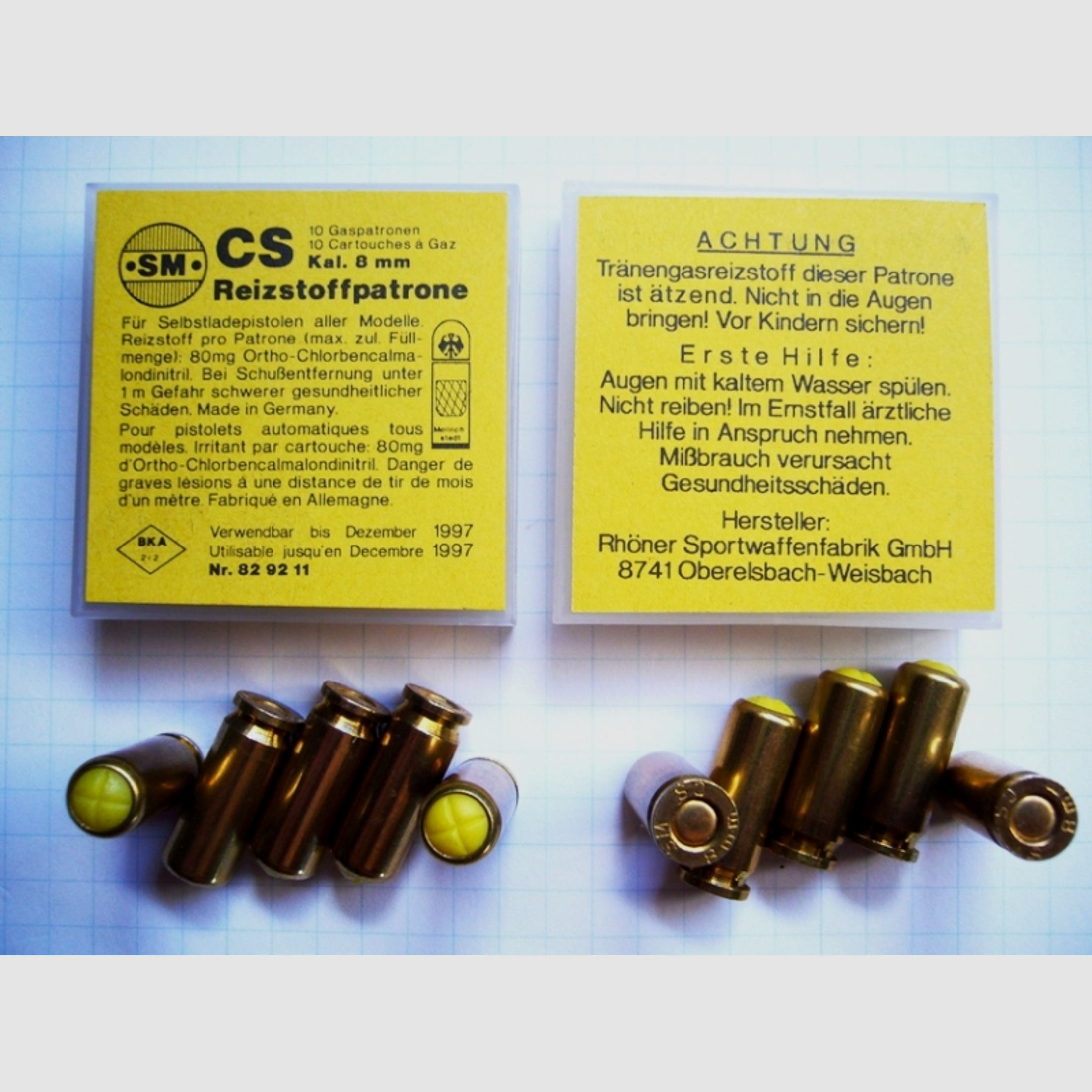 Rarität ! CS-Gaspatronen Kal.8mm(600 Bar)vom Qualitätshersteller SM der Beste Gaspatronenhersteller