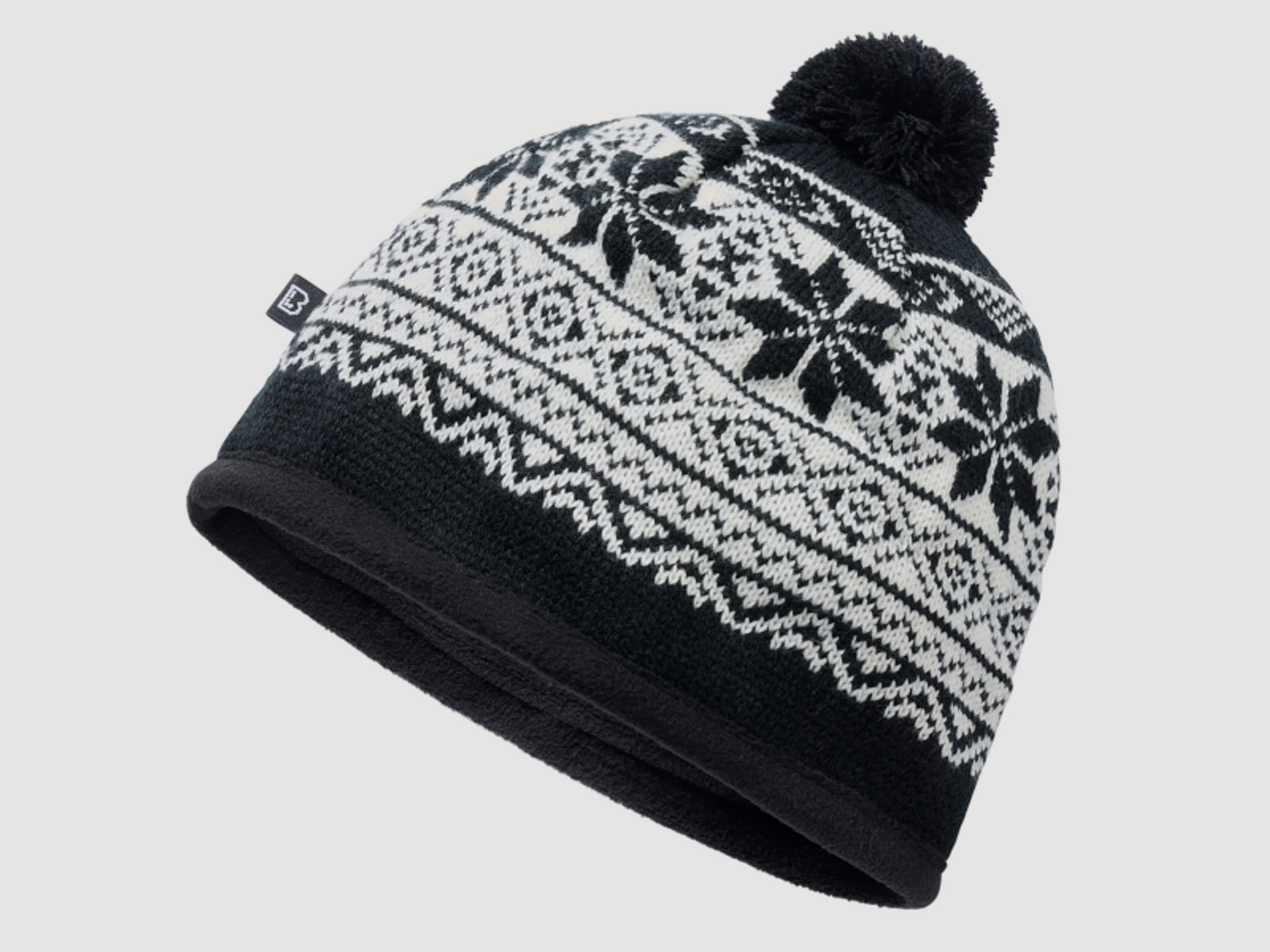 Wintermütze / Snow Cap von Brandit - Schwarz - Unigröße - skandinavisches Muster - Pudelmütze