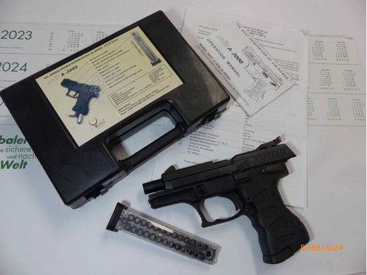 Seltene SKIF CO2 Pistole A-3000 Airgun Pistole, brüniert, Kaliber: 4,5mm(.177) mit Zubehör