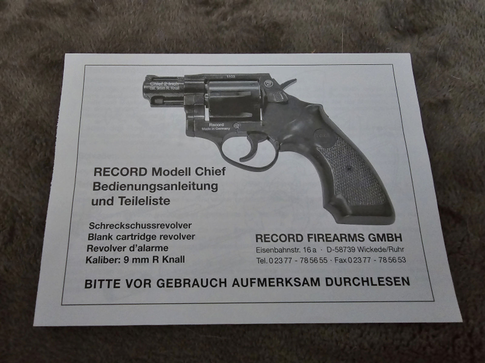 RECORD MODELL CHIEF 9mm R.K. BEDIENUNGSANLEITUNG