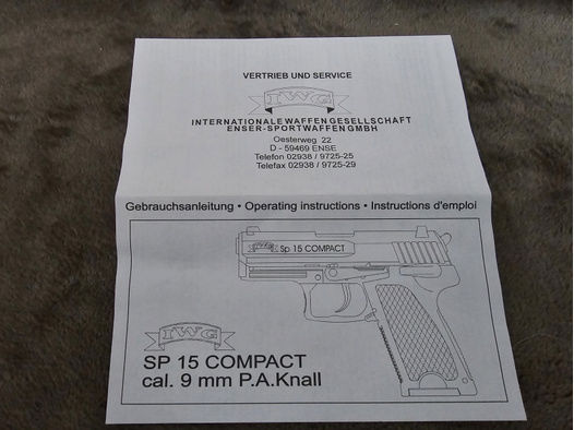 IWG SP15 COMPACT 9mm P.A.K. BEDIENUNGSANLEITUNG
