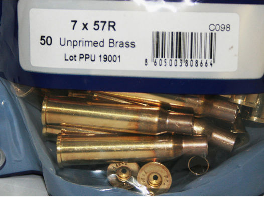 50 Stück NEUE PPU/PrviPartizan Langwaffenhülsen 7x57R (Boxerzündung)/Unprimed Brass #C098