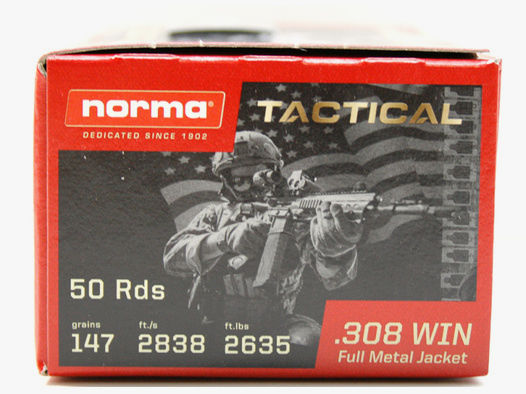 50 Schuss NORMA .308 Win. 147gr 9,5g Vollmantel Munition Patronen TARGET made in Germany #2422027