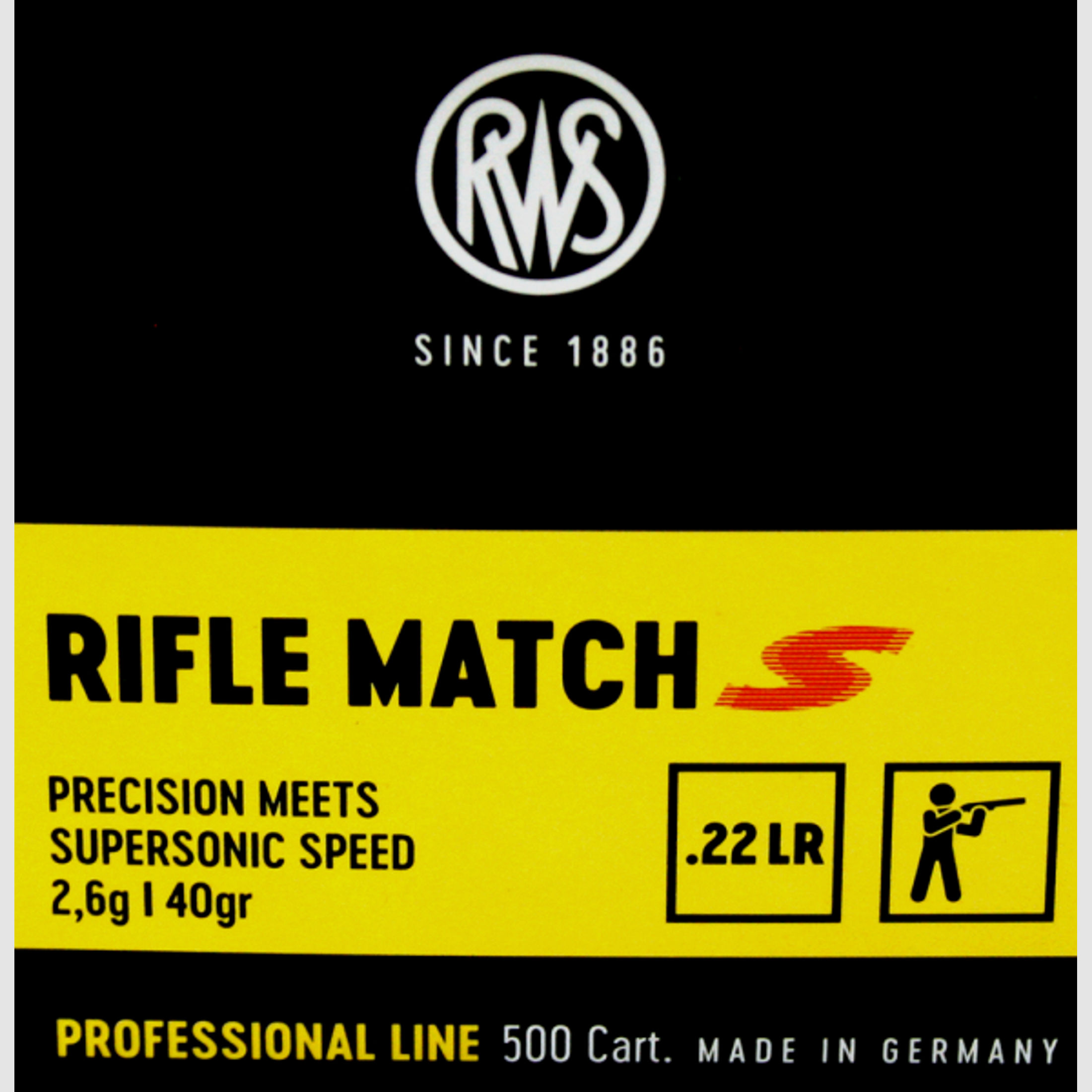 50 Stück / Schuss RWS .22 l.r. lfb KK Munition RIFLE MATCH S 40grs 2,6g LRN Blei Rundkopf 345 m/s