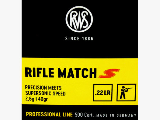 50 Stück / Schuss RWS .22 l.r. lfb KK Munition RIFLE MATCH S 40grs 2,6g LRN Blei Rundkopf 345 m/s