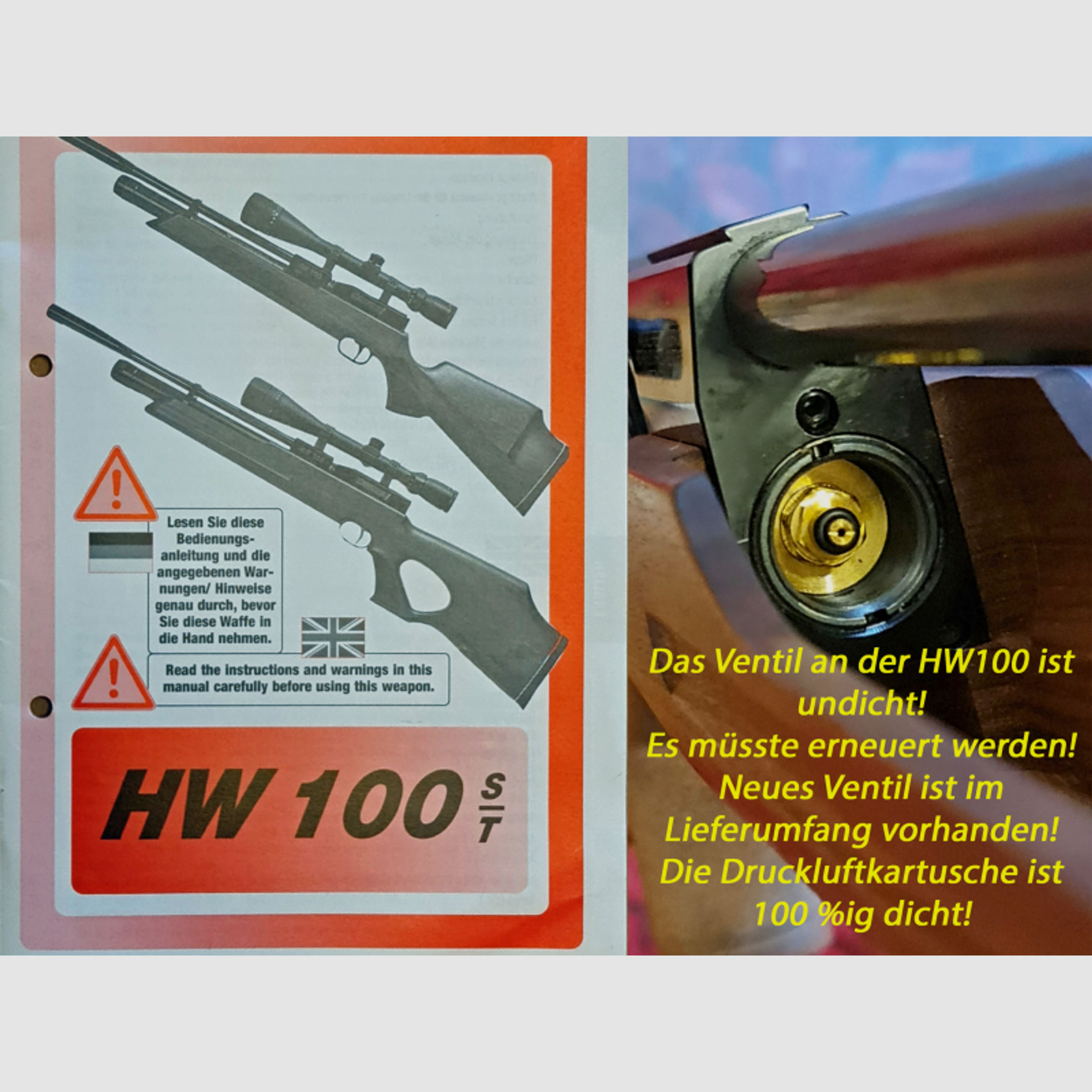 HW100 Pressluftgewehr von Weihrauch 4,5 mm Defekt!