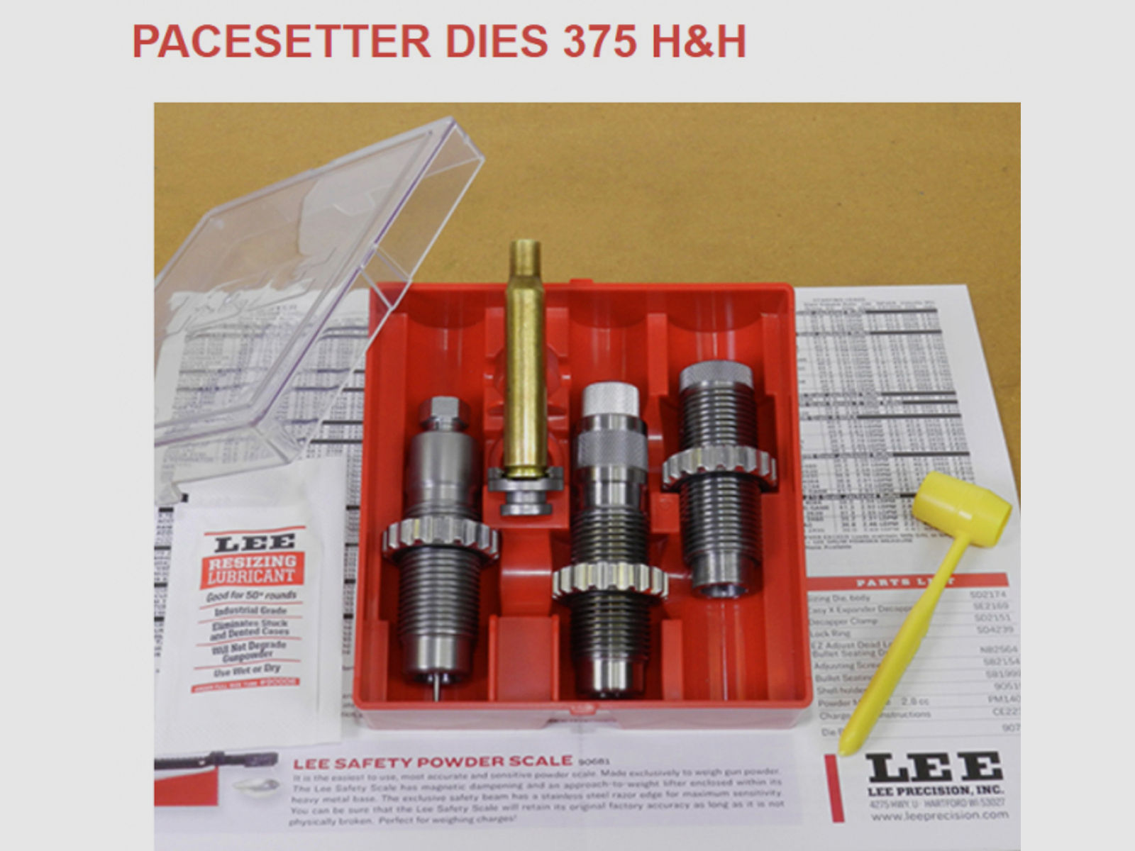 LEE 3-Die-Pacesetter Langwaffen Matrizensatz-SET Full-Length | .375 H&H 375 Holland und H #90559 NEU